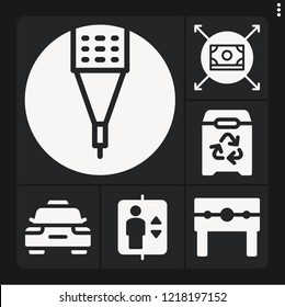 Set of 6 concept filled icons such as punishment, pencil, money, recycle, elevator