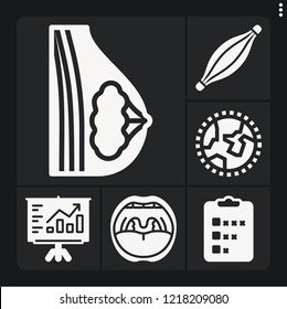 Set of 6 concept filled icons such as breast, muscle, mouth, analytics, worldwide