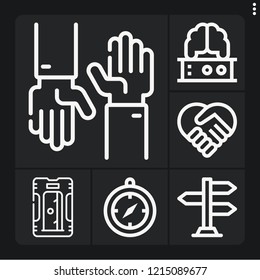 Set of 6 concept outline icons such as sharpener, road sign, brain, compass, promise
