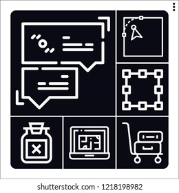 Set of 6 concept outline icons such as , house plan, luggage, transform, poison