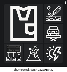 Set of 6 concept outline icons such as circular, sun energy, lift, volcano, shirt