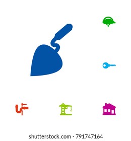 Set Of 6 Construction Icons Set.Collection Of Bricklayer, Building Machinery, Home And Other Elements.