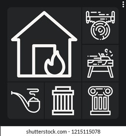 Set of 6 construction outline icons such as saw, carpenter, pulley, column, house