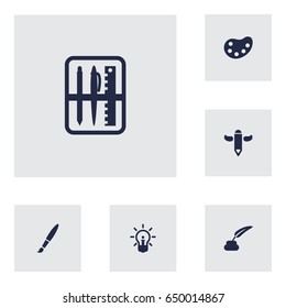 Set Of 6 Constructive Icons Set.Collection Of Pencil, Brush, Artist And Other Elements.