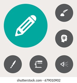 Set Of 6 Constructive Icons Set.Collection Of Pen, Pencil, Brush And Other Elements.