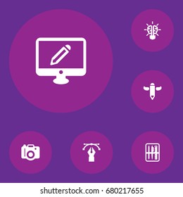 Set Of 6 Constructive Icons Set.Collection Of Bulb, Writing, Wings And Other Elements.