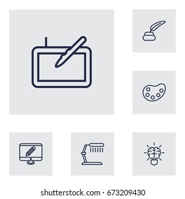 Set Of 6 Constructive Outline Icons Set.Collection Of Brain, Palette, Table Lamp And Other Elements.