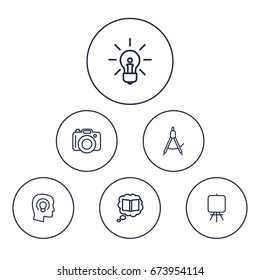 Set Of 6 Constructive Outline Icons Set.Collection Of Knowledge, Idea, Concept And Other Elements.