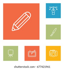 Set Of 6 Constructive Outline Icons Set.Collection Of Pencil, Graphic Tablet, Bezier Curve And Other Elements.