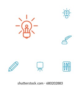 Set Of 6 Constructive Outline Icons Set.Collection Of Brain, Easel, Drawing Tools And Other Elements.