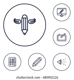 Set Of 6 Constructive Outline Icons Set.Collection Of Vision, Monitor, Graphic Tablet And Other Elements.