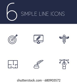 Set Of 6 Constructive Outline Icons Set.Collection Of Property Plan, Target, Writing And Other Elements.