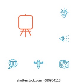 Set Of 6 Constructive Outline Icons Set.Collection Of Writing, Easel, Vision And Other Elements.