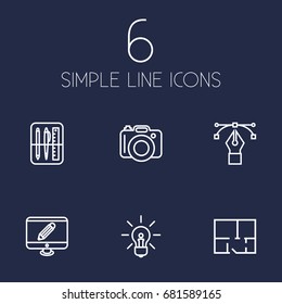 Set Of 6 Constructive Outline Icons Set.Collection Of Bezier Curve, Monitor, Property Plan And Other Elements.