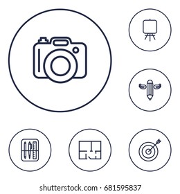 Set Of 6 Constructive Outline Icons Set.Collection Of Easel, Writing, Property Plan And Other Elements.