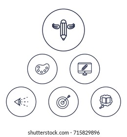 Set Of 6 Constructive Outline Icons Set.Collection Of Writing, Monitor, Vision And Other Elements.
