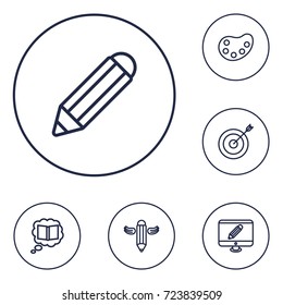 Set Of 6 Constructive Outline Icons Set.Collection Of Pencil, Palette, Writing And Other Elements.