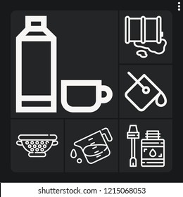 Set of 6 container outline icons such as glue, barrel, paint bucket, strainer, liter