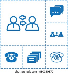 set of 6 conversation filled and outline icons such as desk phone, communication