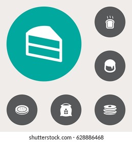 Set Of 6 Cook Icons Set.Collection Of Cake, Crepe, Slice Bread And Other Elements.