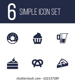 Set Of 6 Cook Icons Set.Collection Of Pepperoni, Doughnut, Measurement And Other Elements.