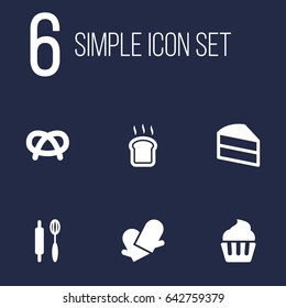 Set Of 6 Cook Icons Set.Collection Of Pastry, Snack, Slice Bread And Other Elements.