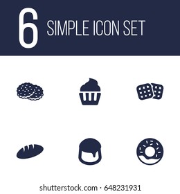 Set Of 6 Cook Icons Set.Collection Of Shortcake, Doughnut, Custard And Other Elements.