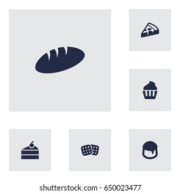 Set Of 6 Cooking Icons Set.Collection Of Wafer, Custard, Sweetmeat And Other Elements.
