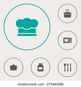 Set Of 6 Cooking Icons Set.Collection Of Silverware, Jar, Loaf And Other Elements.