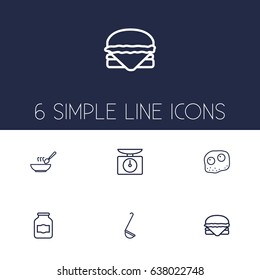 Set Of 6 Cooking Outline Icons Set.Collection Of Scales, Omelette, Jug And Other Elements.