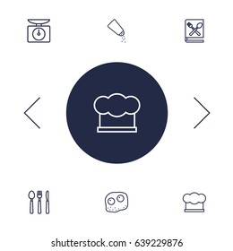 Set Of 6 Cooking Outline Icons Set.Collection Of Cutlery, Scales, Hat And Other Elements.