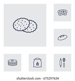 Set Of 6 Cooking Outline Icons Set.Collection Of Waffle, Rolling Pin, Cookie And Other Elements.
