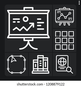 Set of 6 cover outline icons such as menu, presentation, , passport