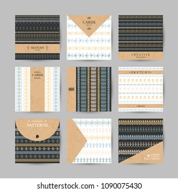 Set of 6 creative cards with hand-drawn tribal patterns and place for your text.