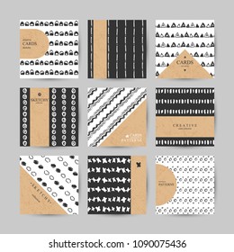 Set of 6 creative cards with hand-drawn patterns and place for your text.
