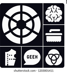 Set of 6 creative filled icons such as brain, brush, geek, color wheel, cmyk