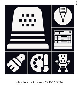 Set of 6 creative filled icons such as pencil, tabs, desk, brush, color palette