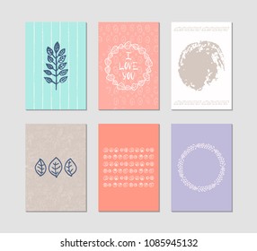 Set of 6 creative greeting cards. Hand-drawn inky patterns.