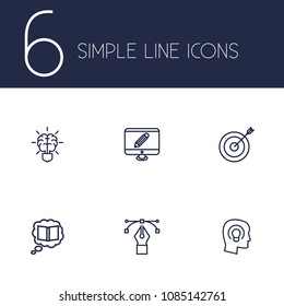 Set of 6 creative icons line style set. Collection of science, arrow, idea and other elements.