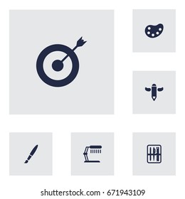 Set Of 6 Creative Icons Set.Collection Of Brush, Arrow, Illuminator And Other Elements.