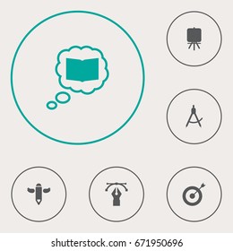 Set Of 6 Creative Icons Set.Collection Of Stand , Compass , Wings Elements.