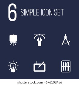 Set Of 6 Creative Icons Set.Collection Of Writing , Case , Stand Elements.
