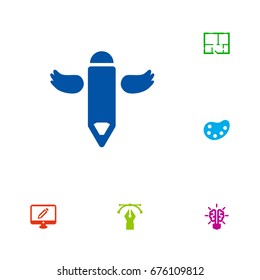 Set Of 6 Creative Icons Set.Collection Of Wings, Artist, Writing And Other Elements.