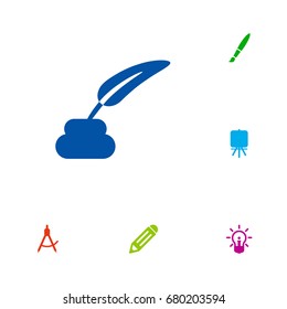 Set Of 6 Creative Icons Set.Collection Of Pen  , Concept , Stand Elements.