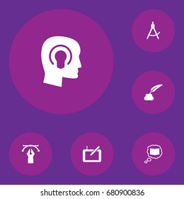 Set Of 6 Creative Icons Set.Collection Of Science, Gadget, Compass And Other Elements.