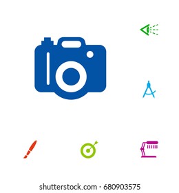 Set Of 6 Creative Icons Set.Collection Of Brush, Photo, Arrow And Other Elements.
