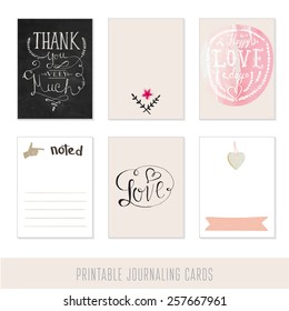 Set of 6 creative journaling cards and motivational poster. Hand Drawn textures made with ink and watercolor.  