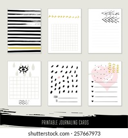 Set of 6 creative journaling cards. Hand Drawn textures made with ink. 