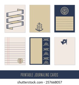 Set of 6 creative journaling cards. Nautical Scrapbook and Design Elements