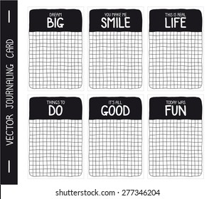 Set of 6 creative journaling cards with phrases memorable moments of life. Hand Drawn textures made with ink. Cards for decorating your albums Project Life. Scrapbooking.  Printable